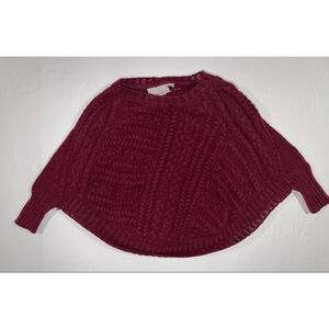 Angel of the North Burgundy Cable Knit Batwing Poncho Anthropologie Curved Small